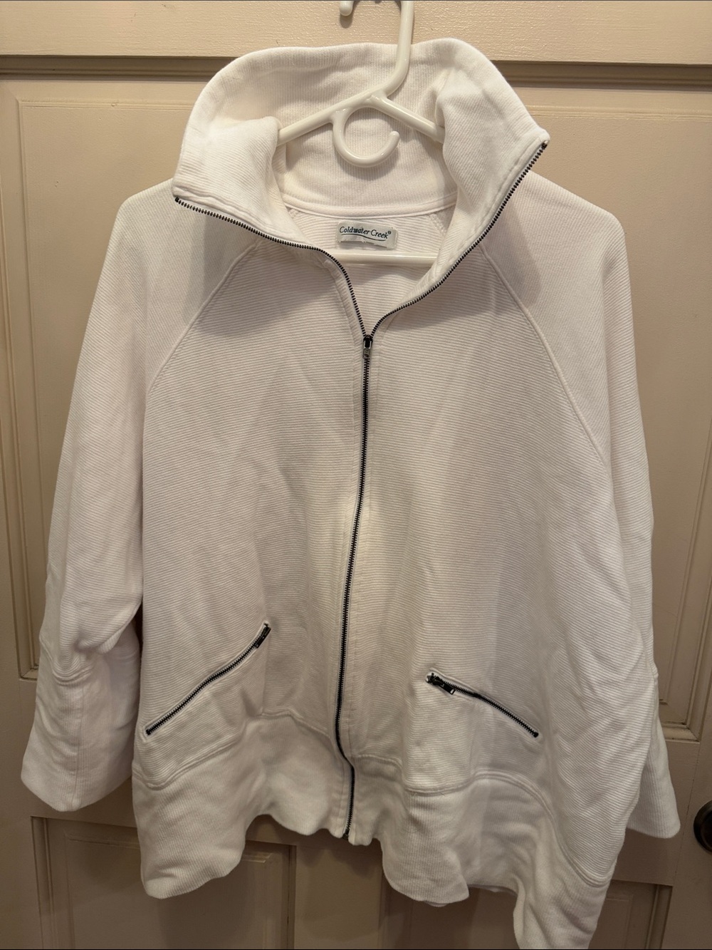Coldwater Creek White Full-Zip Bomber Jacket
